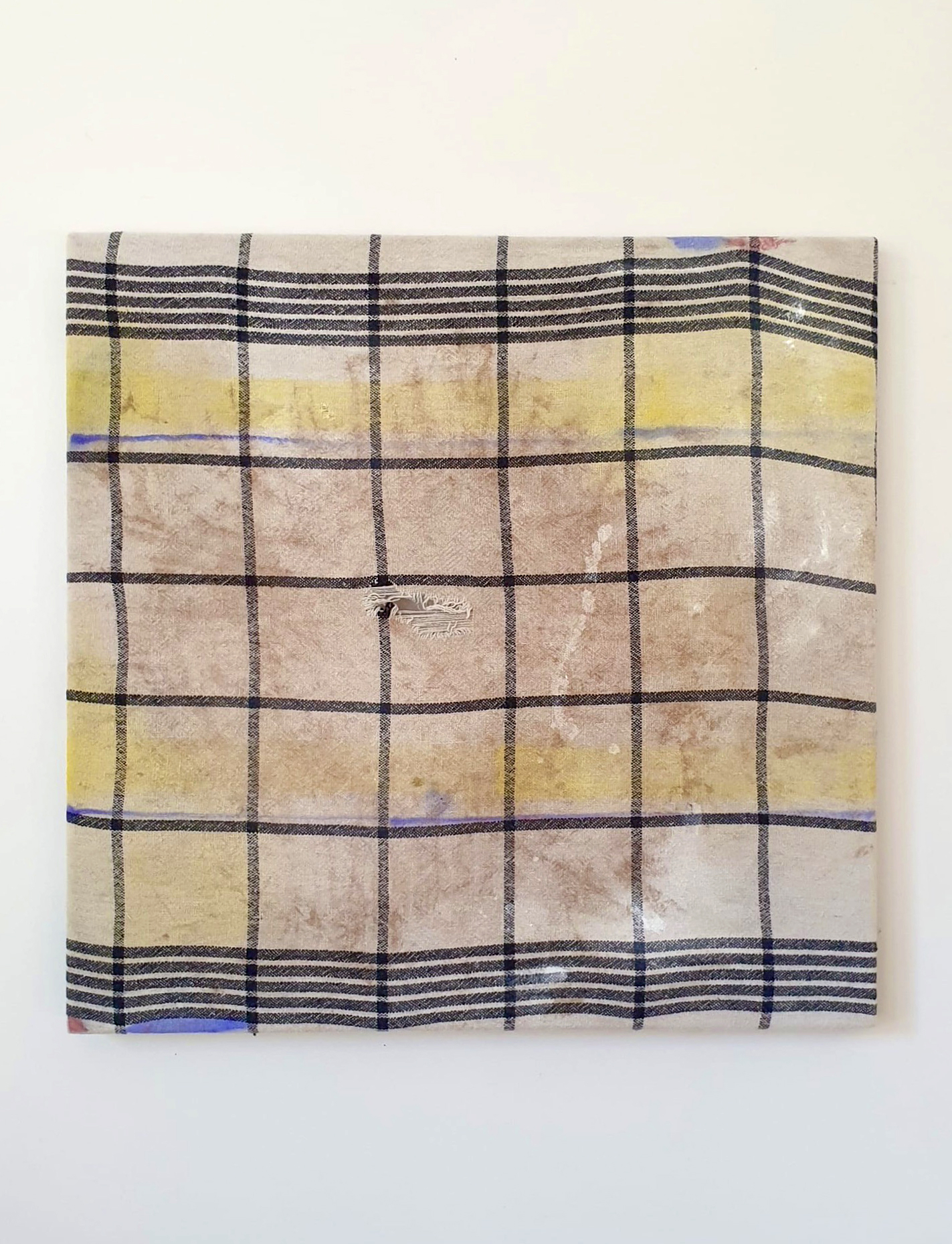 Tea towel, pigments, frame, 50 x 50 cm